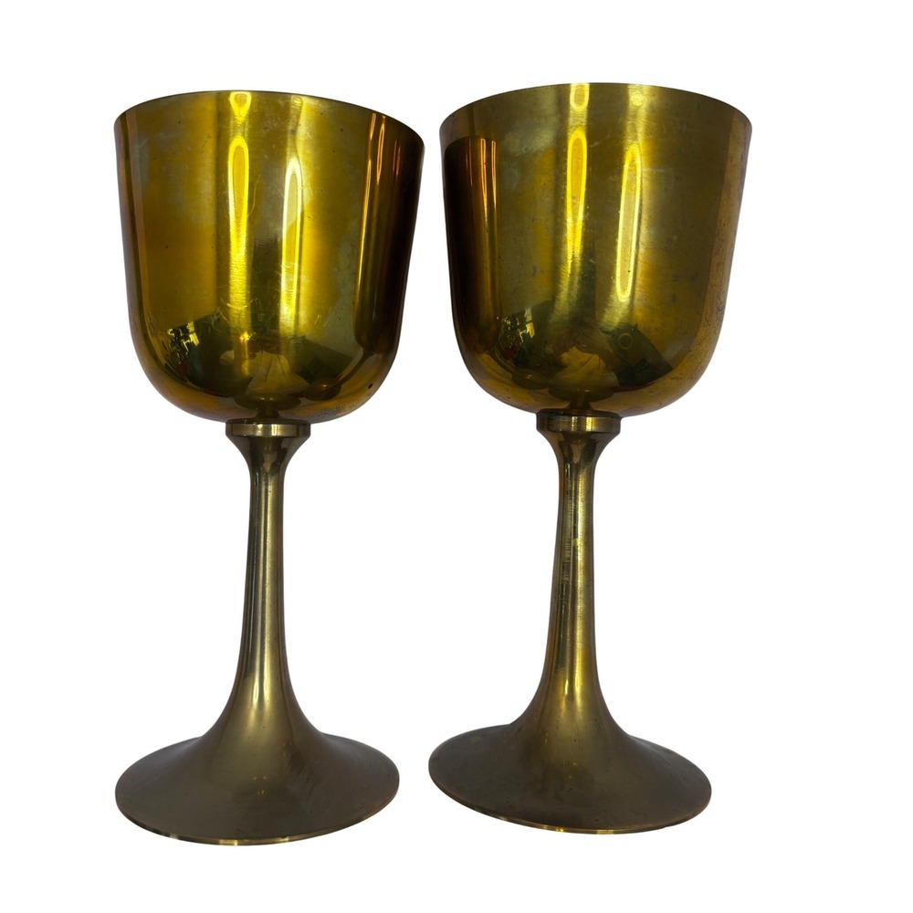 Interpur‎ Vintage Brass Goblets Set of 2 Mid Century Modern Wine Glasses Taiwan